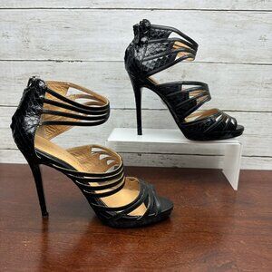 Badgley Mischka Women's Leather Strappy High Heel Shoes Zip Back Size 6.5 Black
